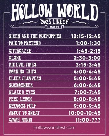 Official Band Schedule for Hollow World Festival 2023