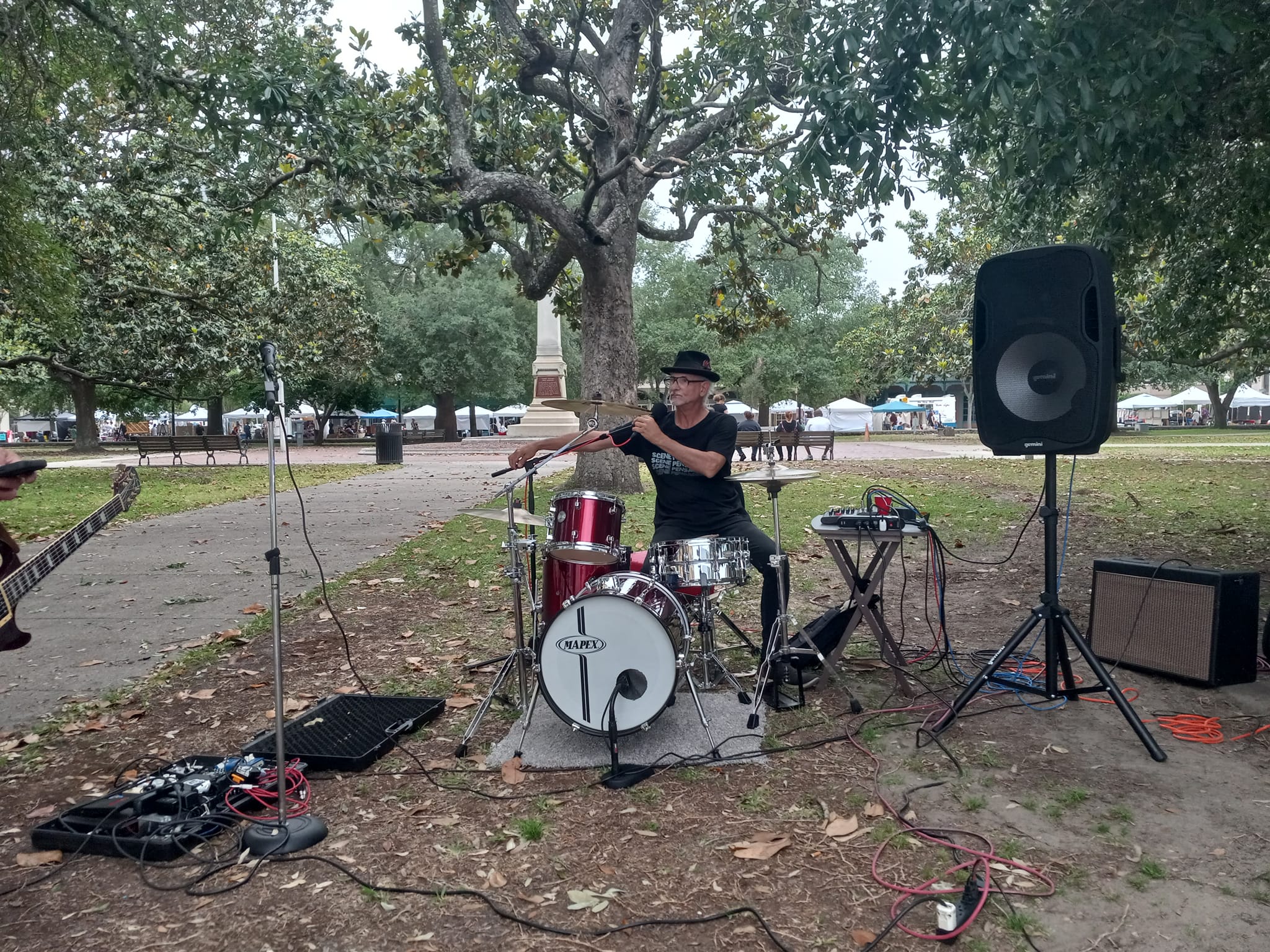 The Beatman setting up downtown for his "Busker project" in progress