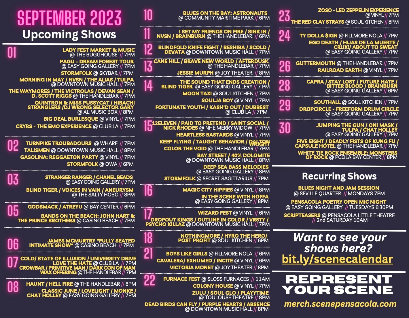September 2023 Show Calendar inner page.