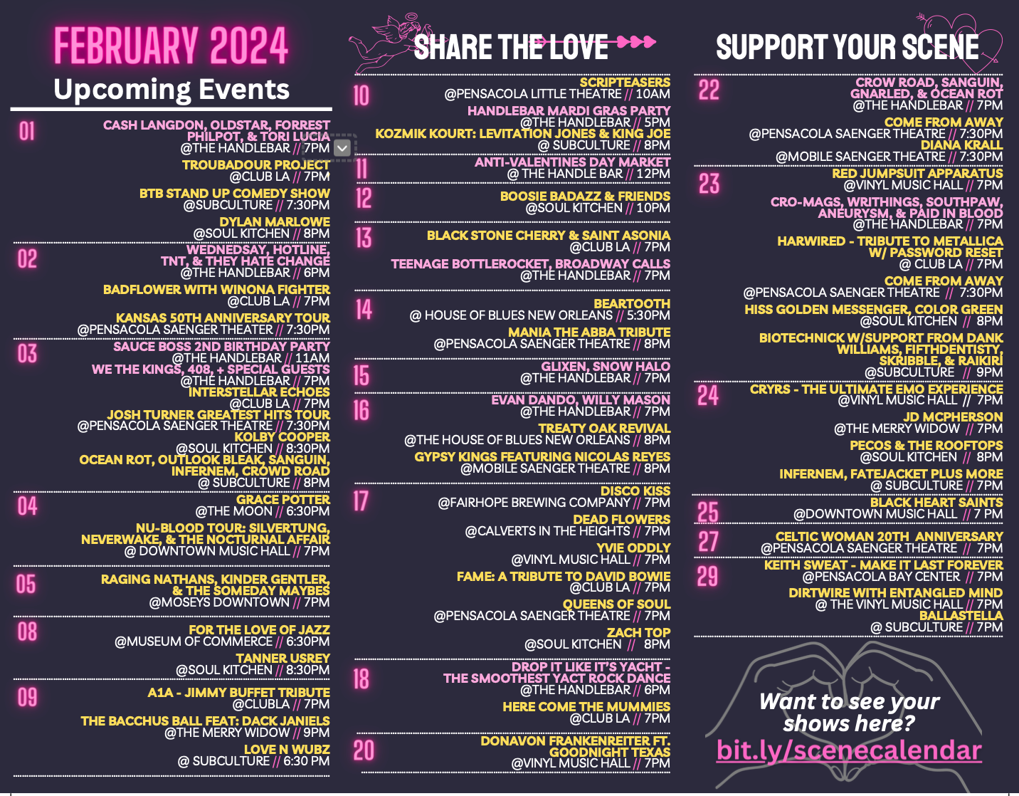 The inside cover of the February 2024 Show Calendar. 