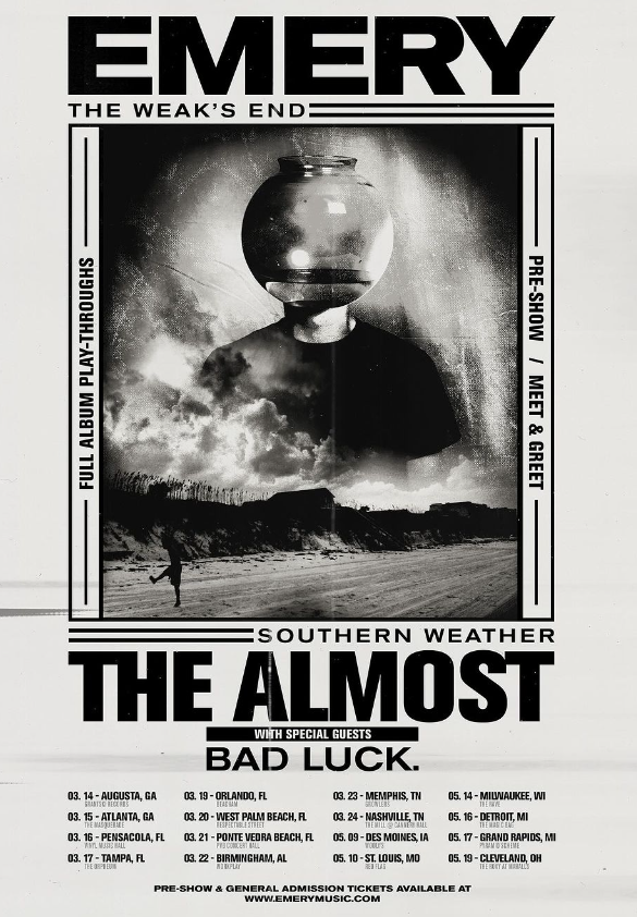 Emery, The Almost, and Bad Luck tour flyer