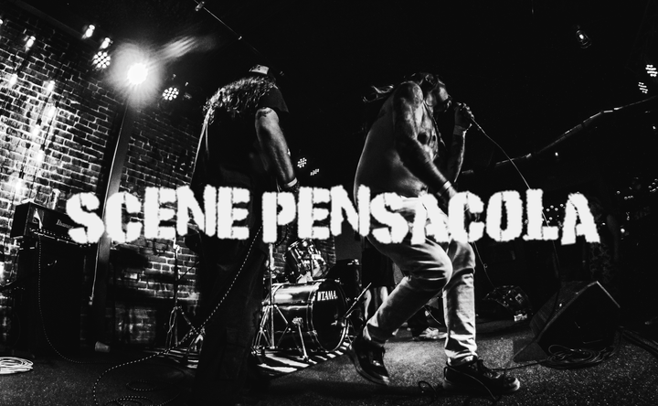 Scene Pensacola logo in front of live band.